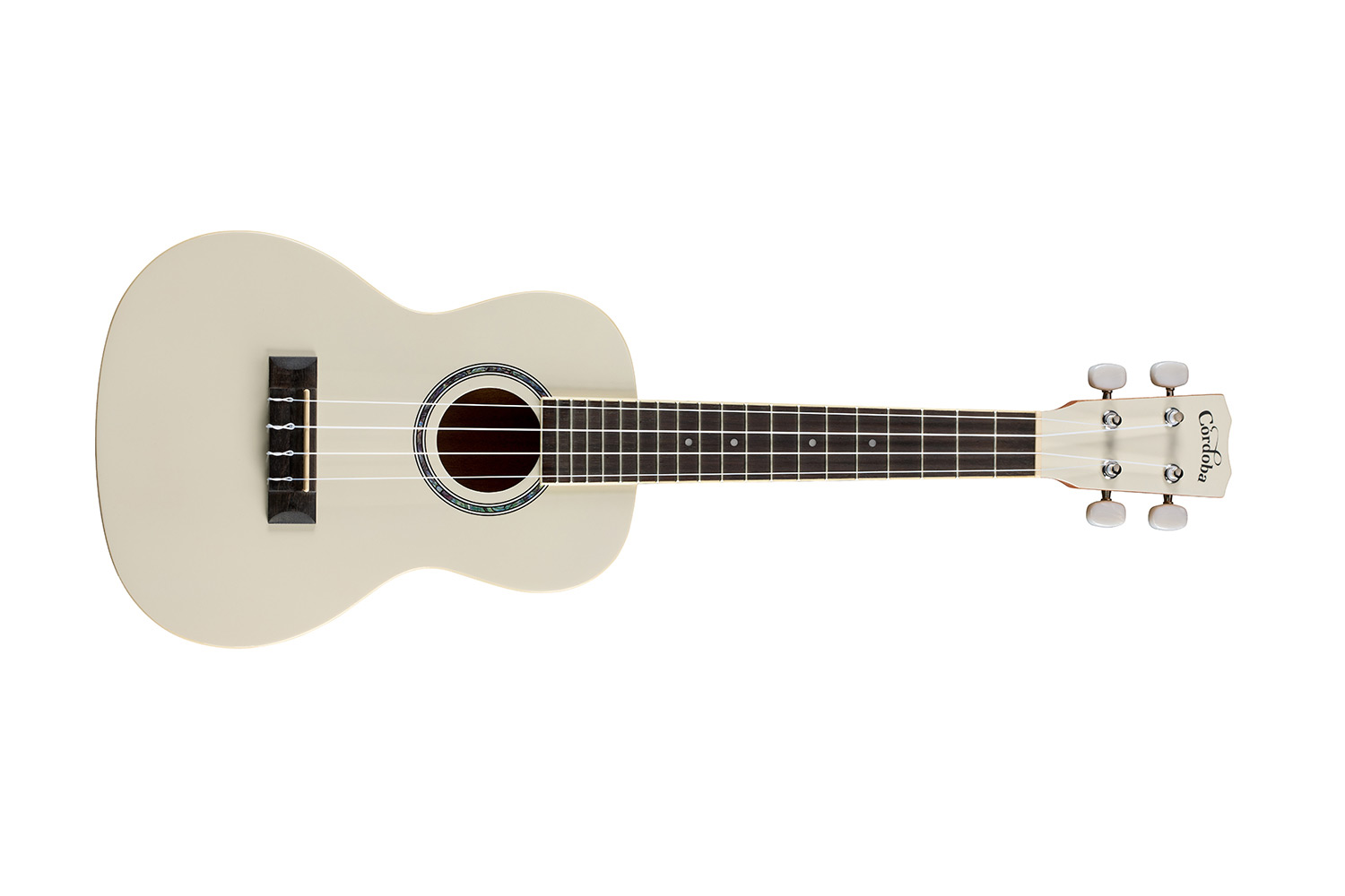 Horizontal side view of Córdoba 15C Mallorcan Pearl ukulele