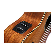 Close-up of 25T-CE ukulele electronic controls thumb