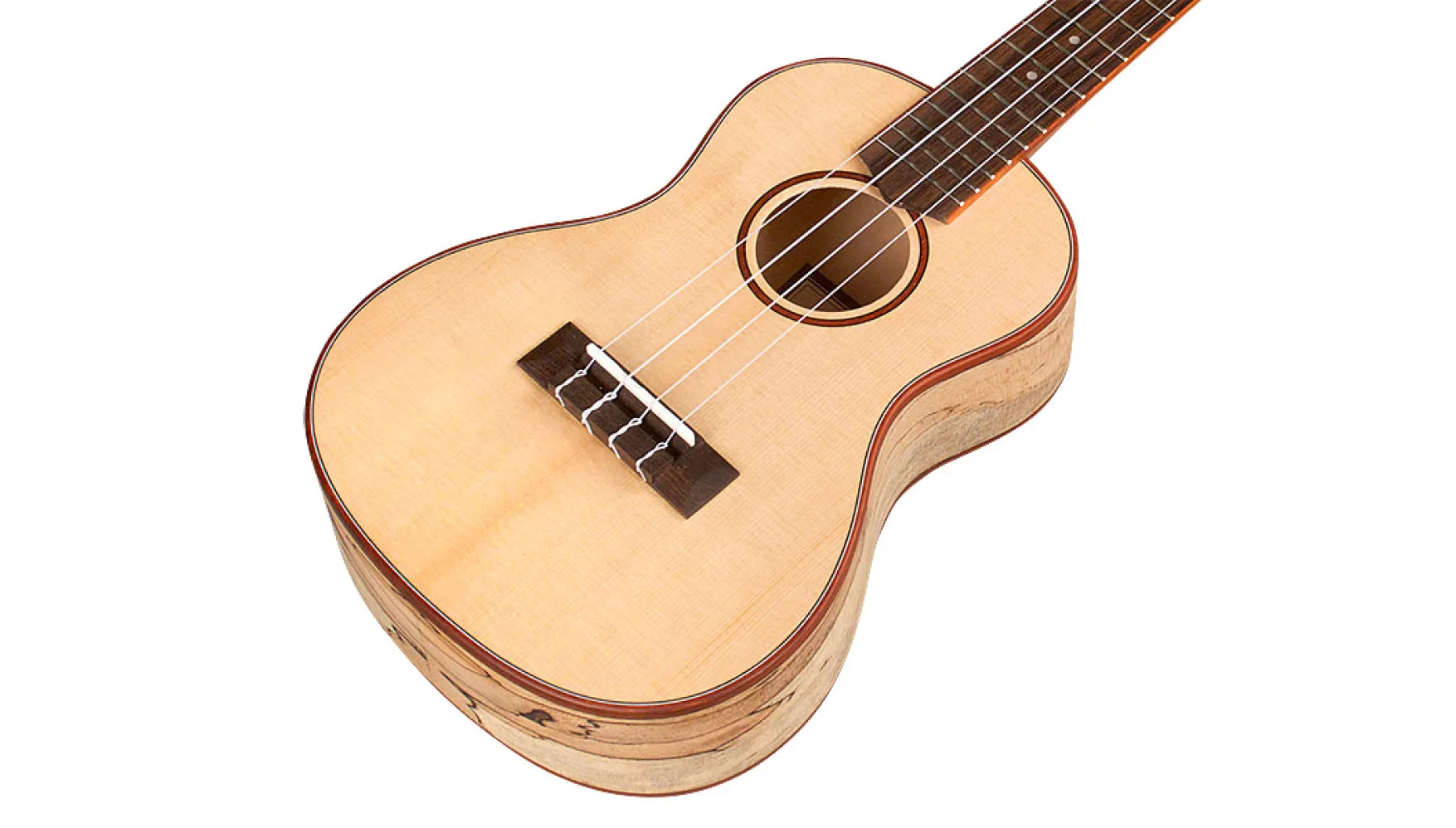 Angled front view of 24C Spruce ukulele