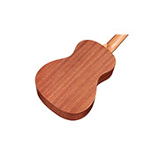 Angled back view of concert-sized ukulele thumb