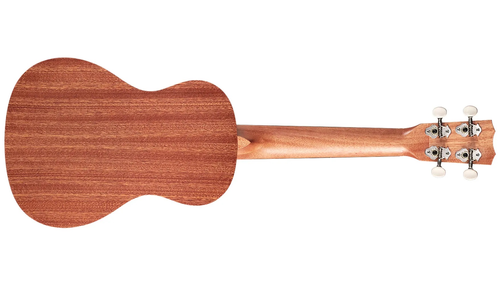 Horizontal back view of concert-sized ukulele