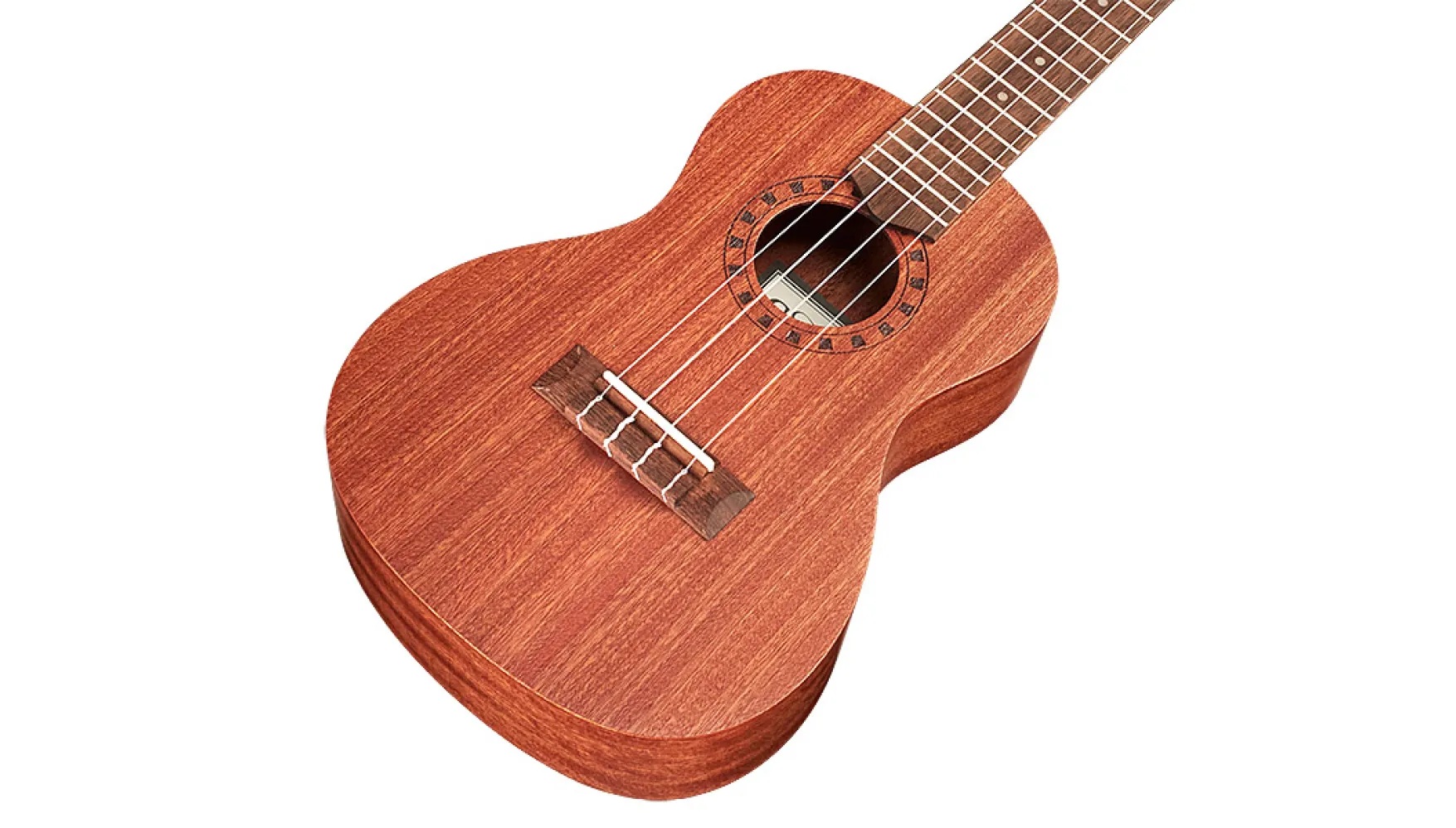 Angled front view of concert-sized ukulele