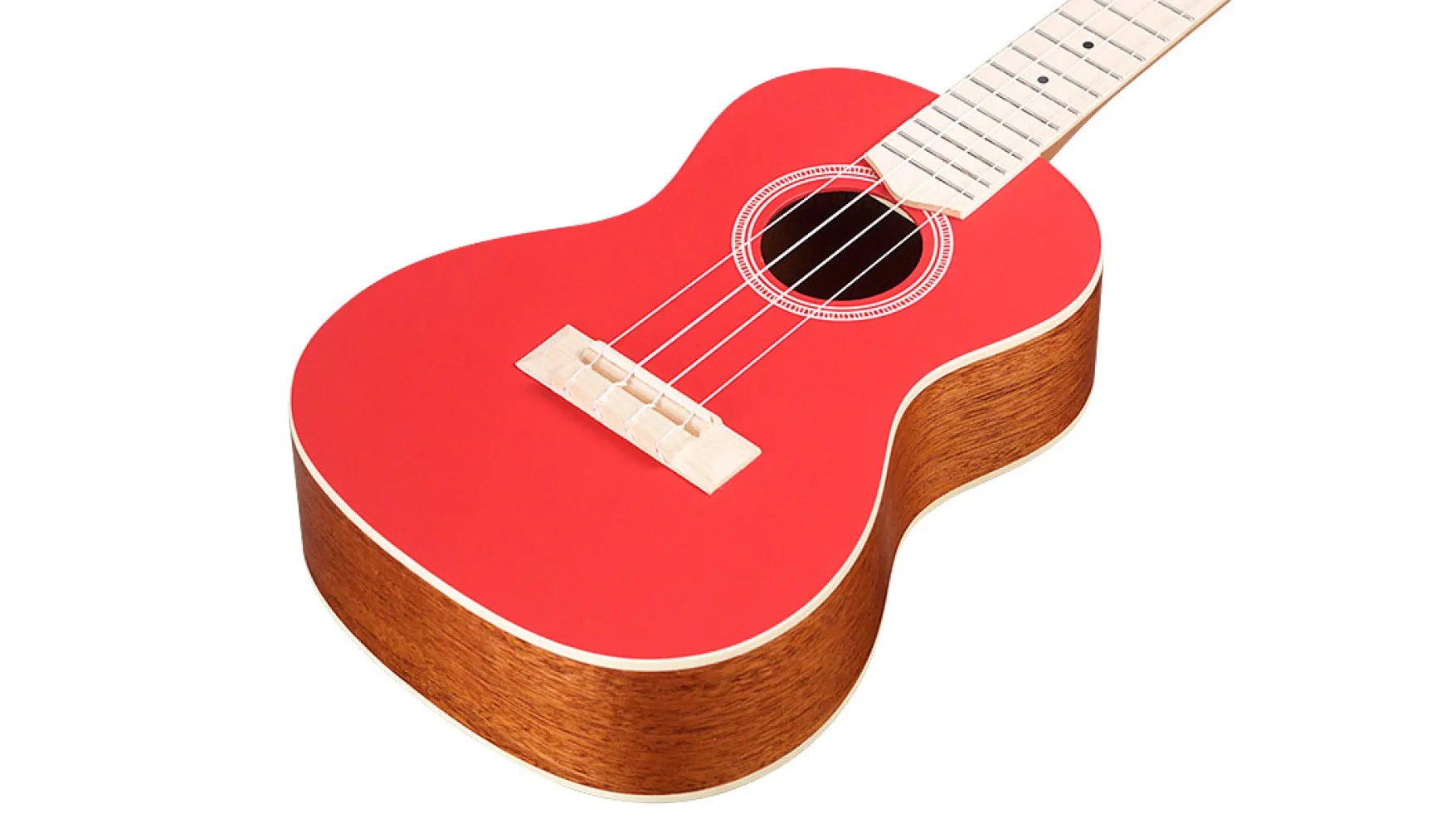 Angled front view of 15CM Matiz Chili Red ukulele