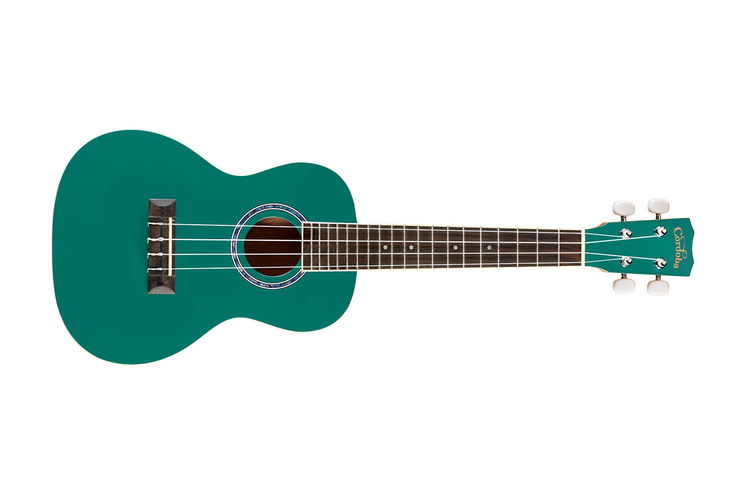 Horizontal side view of Córdoba 15C Catalonia Green Ukulele