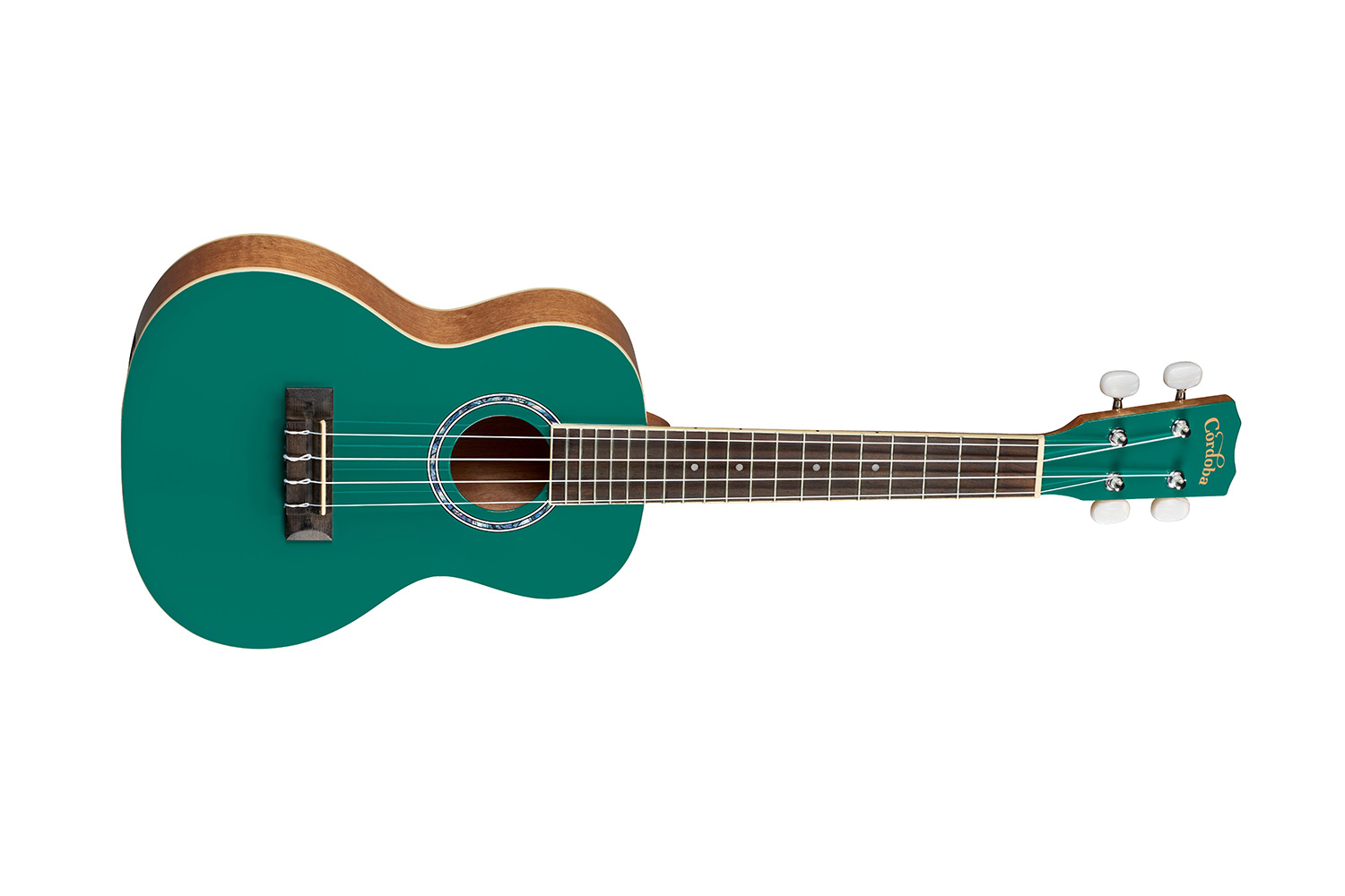 Horizontal front view of Córdoba 15C Catalonia Green Ukulele