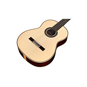 Angled close-up front body view of C12 SP ukulele thumb