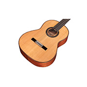 Angled close-up front body view of C9 Parlor ukulele thumb