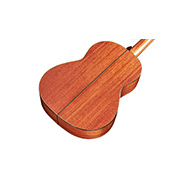 Angled close-up back body view of C9 Parlor ukulele thumb